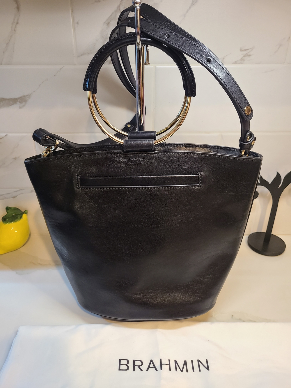 Brahmin Bowie Mod Black Topsail Ring-Handle Satchel Shoulder Bag Pristine - Picture 3 of 12